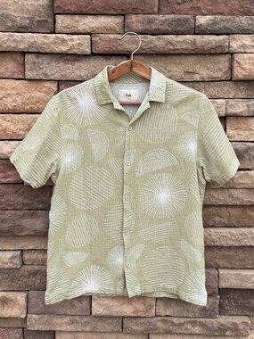 Folk Men’s Cabana Short Sleeve Button-Up Shirt – Green – Small (UK Brand)